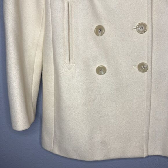 Banana Republic Cream Soft Wool Double Breasted Fully Lined Pea Coat Size Medium - Picture 6 of 16